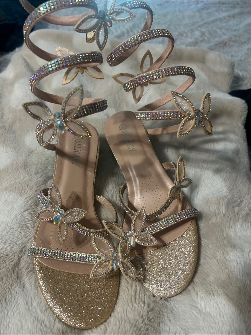 Crystal embellished Gladiator Wrap Sandals - Rose Gold